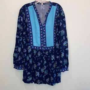 Woman Within Cottagecore Floral Button Up Front Blouse